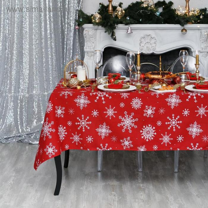 Скатерть "Доляна" Белые снежинки 220х149+/- 3см, 100% хлопок, 164 г/м2