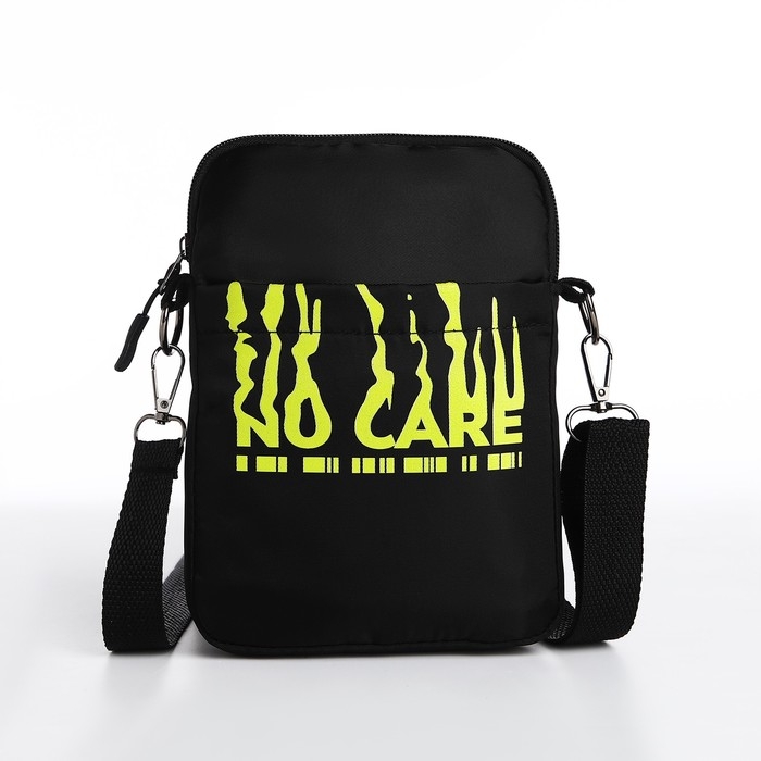 Сумка молодёжная на длинном ремне No care, 20 х 15 х 3 см, отдел на молнии, цвет чёрный