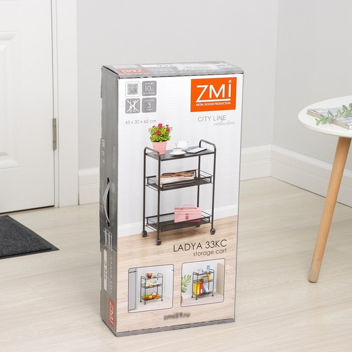 Этажерка &laquo;Ладья 33КС&raquo;, 3 яруса, 45&times;30&times;65 см, цвет чёрный