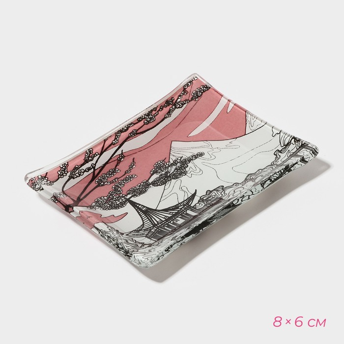 Набор для суши из стекла Доляна &laquo;Закат&raquo;, 3 предмета: соусники 8&times;2 см, 8&times;6 см, подставка 25&times;15&times;2 см