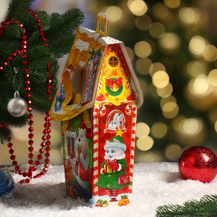 Новый год. Подарочная коробка "Мармелад", дом сказочный, 14,3 х 7,2 х 28,5 см.