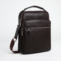 Сумка мужская через плечо TEXTURA, 3 наружных кармана, цвет коричневый