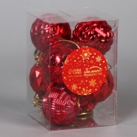 Набор шаров пластик d-4 см, 8 шт "Грани ассорти звёзды" красный