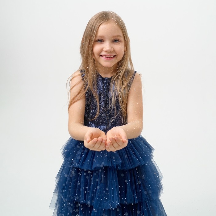 Платье для девочки с пайетками KAFTAN, размер 36 (134-140), цвет синий