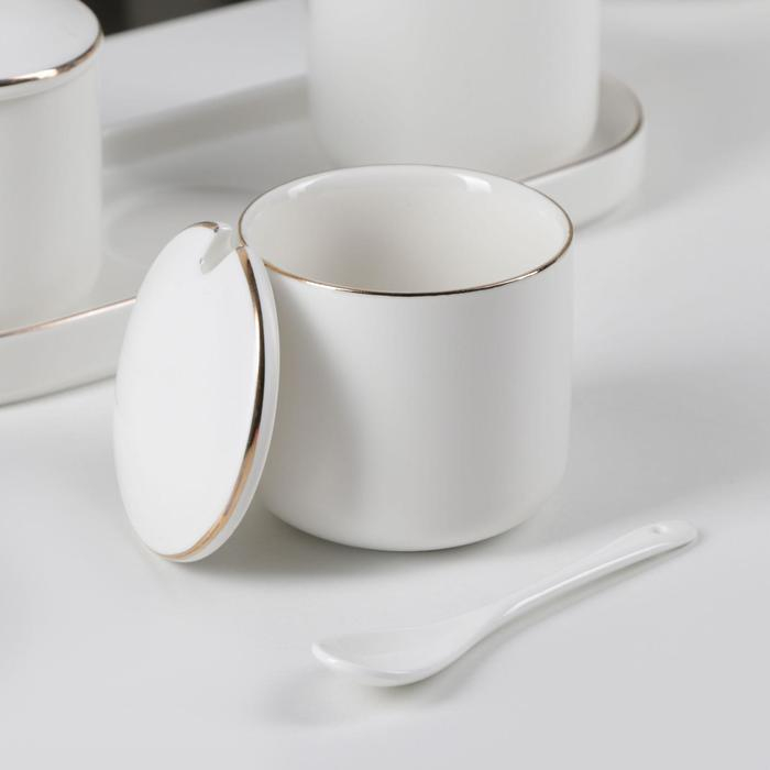 Банки для хранения сыпучих продуктов с ложками на подставке &laquo;Пастель&raquo;, 3 предмета: 250 мл, 8&times;8 см, керамические, цвет белый