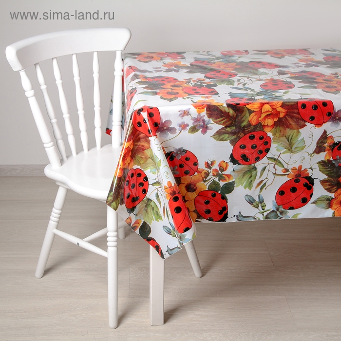 Клеёнка ПВХ &laquo;Божьи коровки&raquo;, ширина 137 см, толщина 0,08 мм, рулон 30 метров