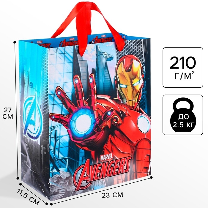 Пакет подарочный "Железный человек" 23х27х11.5 см, упаковка, Мстители