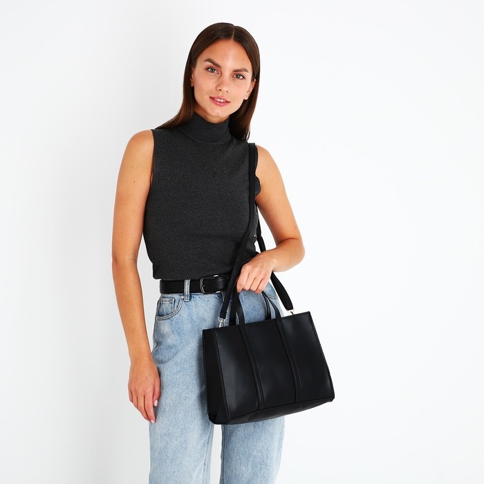 Сумка женская тоут на молнии, цвет чёрный Сумка женская тоут на молнии, цвет чёрный