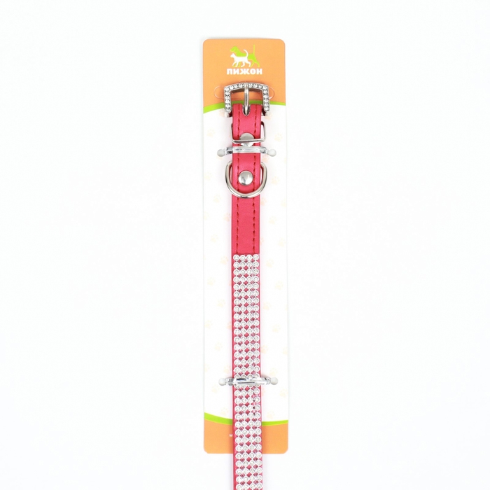 Ошейник со стразами в 4 ряда и стразы на пряжке, 38 х 1,5 см, ОШ 26-33, красный