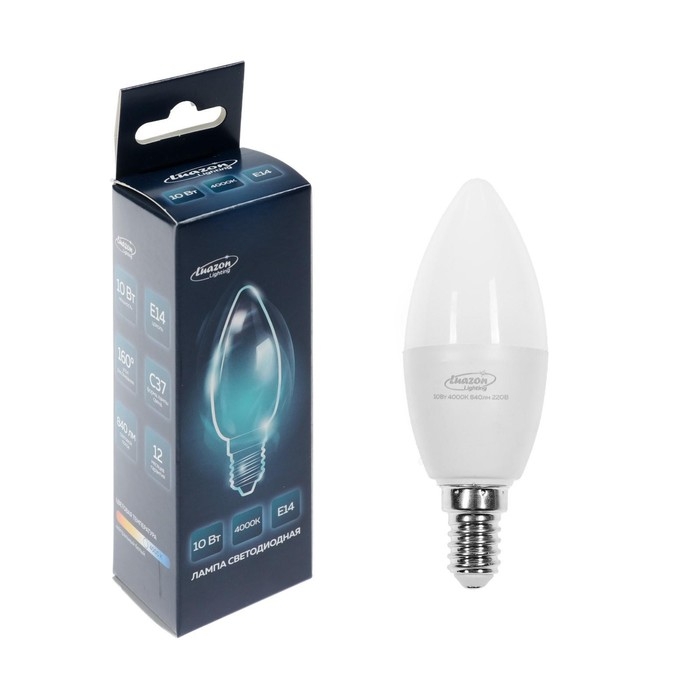 Лампа cветодиодная Luazon Lighting, C37, 10 Вт, E14, 840 Лм, 4000 К, дневной свет Лампа cветодиодная Luazon Lighting, C37, 10 Вт, E14, 840 Лм, 4000 К, дневной свет