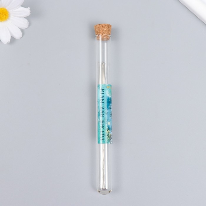 Иглы металл для бисера в стеклянной колбе тонкие набор 10 шт &Oslash; 0,45х120 мм 1,5х1,5х14 см