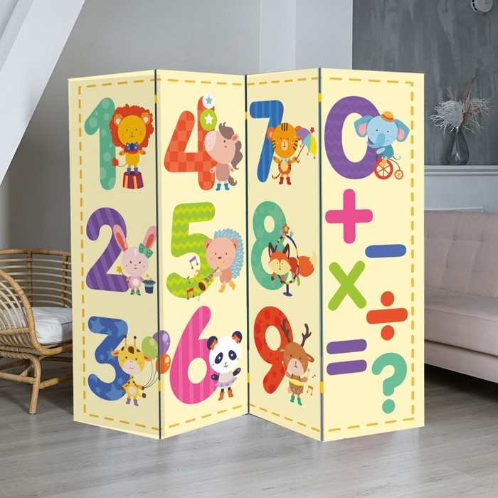 Ширма "Цифры и зверята", 200 х 160 см