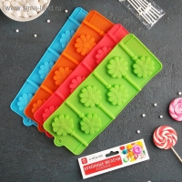 Форма для леденцов Доляна &laquo;Ромашка&raquo;, силикон, 9,5&times;24&times;1 см, 6 ячеек (d=3,8 см), с палочками, цвет МИКС