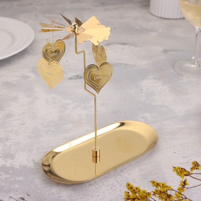 Подсвечник Подсвечник "Карусель с сердцами", золотая, металл, 8,5 х 18 см