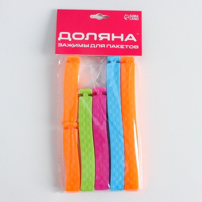 Зажимы для пакетов Доляна, 14/11/7 см, 6 шт, цвет МИКС Зажимы для пакетов Доляна, 14/11/7 см, 6 шт, цвет МИКС