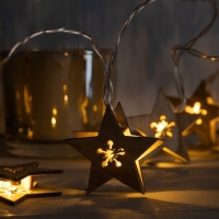 Гирлянда «Нить» 2.5 м с насадками «Звезда», IP20, прозрачная нить, 10 LED, батарейки AAх2 (нет в комплекте), свечение тёплое белое Гирлянда «Нить» 2.5 м с насадками «Звезда», IP20, прозрачная нить, 10 LED, батарейки AAх2 (нет в комплекте), свечение тёплое белое