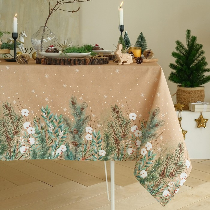 Скатерть новогодняя Этель &laquo;Новый год: Fir branches&raquo; 144х110см, 100%хл, 190г/м2