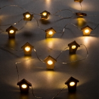 Гирлянда &laquo;Нить&raquo; 2 м роса с насадками &laquo;Домик&raquo;, IP20, серебристая нить, 20 LED, батарейки ААх2 (нет в комплекте), свечение тёплое белое