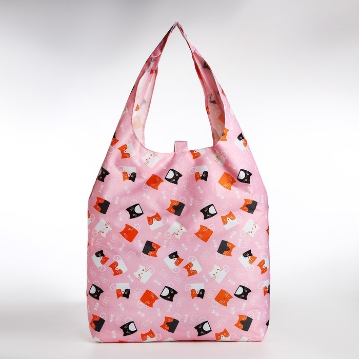 Сумка хозяйственная на кнопке, складная, цвет розовый