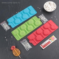 Форма для леденцов новогодняя Доляна «Морозко», силикон, 24×9,5×1,5 см, 6 ячеек (4×4 см), с палочками, цвет МИКС Форма для леденцов новогодняя Доляна «Морозко», силикон, 24×9,5×1,5 см, 6 ячеек (4×4 см), с палочками, цвет МИКС