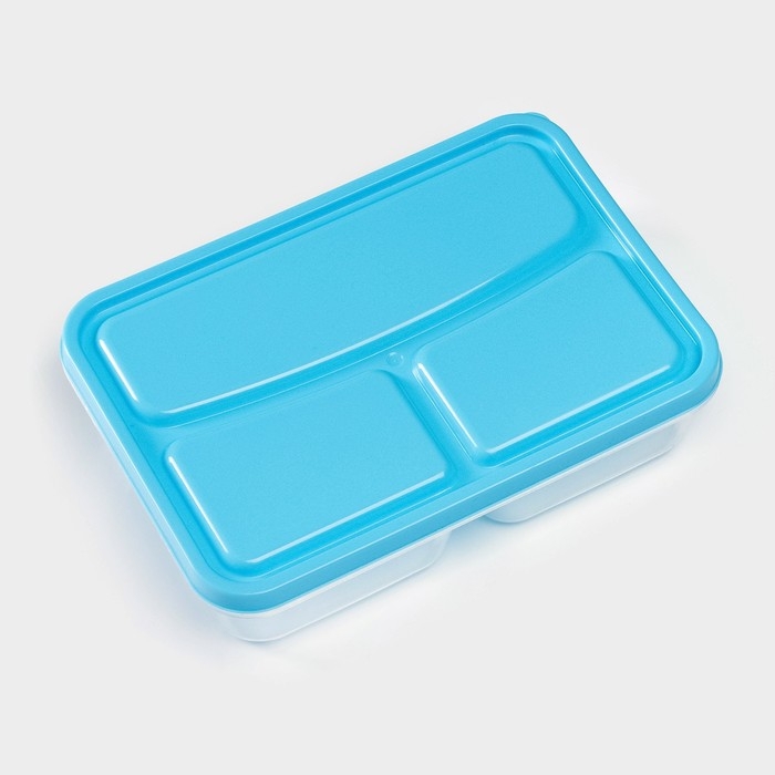 Ланч - бокс пластиковый прямоугольный, 21&times;14,5&times;5,5 см, 3 отделения, цвет МИКС