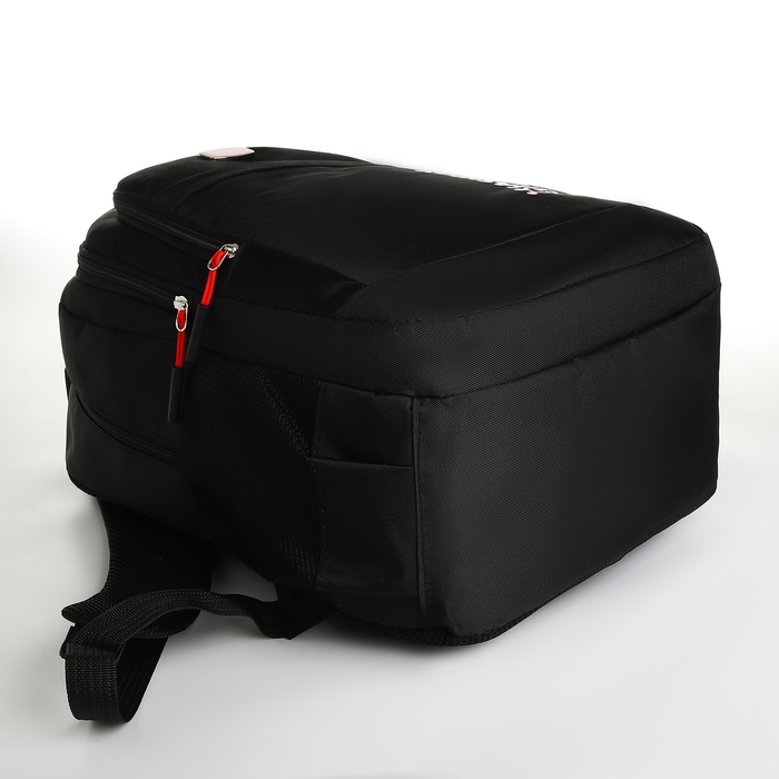 Рюкзак школьный из текстиля на молнии, 5 карманов, цвет чёрный/красный