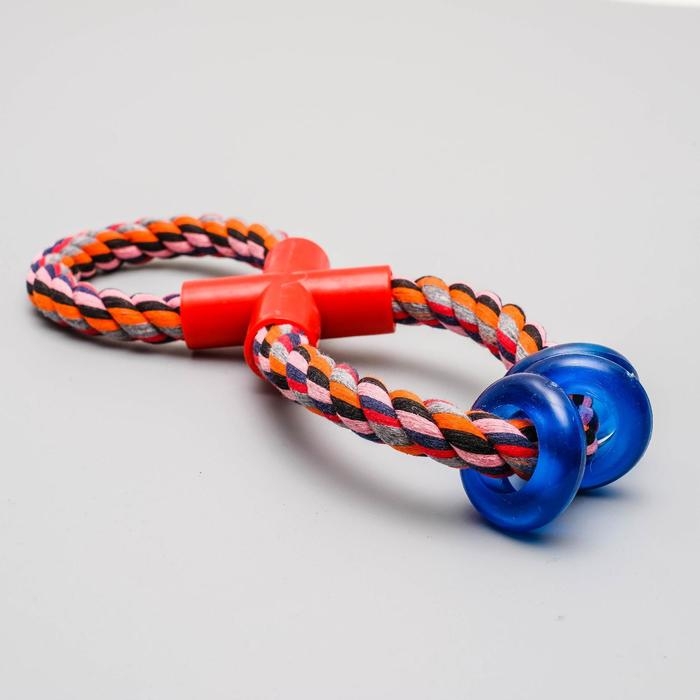 Игрушка тренировочная канатная Игрушка тренировочная канатная "Восьмёрка с кольцами", до 25 см, до 140 г, микс цветов