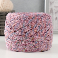 Трикотажная пряжа "Риббон" с люрексом 85м/170&plusmn;5 гр (Розовый, люрекс: Радуга)