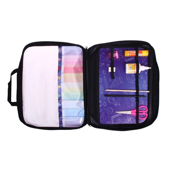 Папка для труда А4, 335 х 260 х 60 мм, с ручками, текстиль, ПВХ, с наполнением 13 предметов, Calligrata, ПТР-111, Папка для труда А4, 335 х 260 х 60 мм, с ручками, текстиль, ПВХ, с наполнением 13 предметов, Calligrata, ПТР-111, "Карандаши"