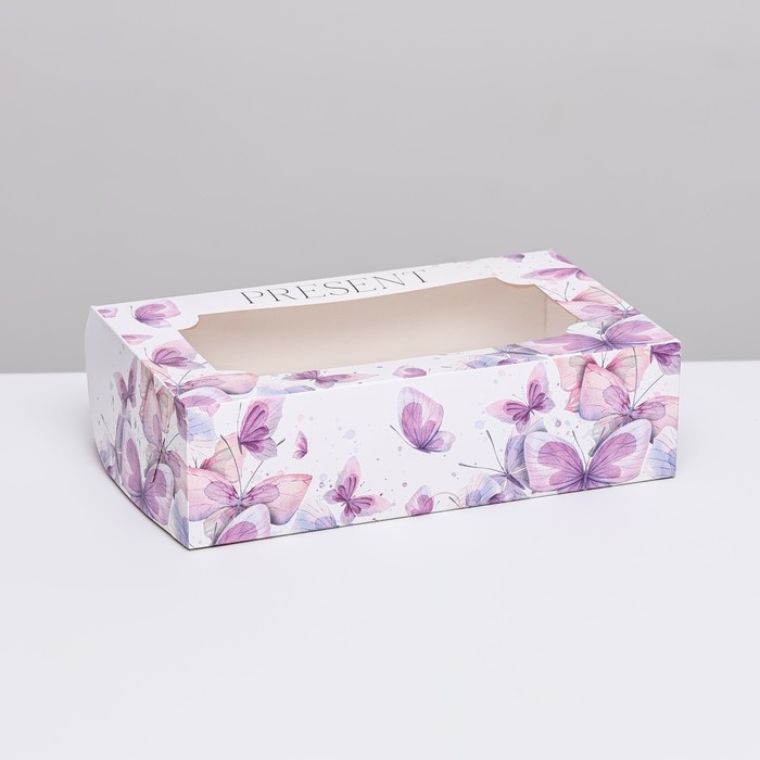 Коробка складная с окном под зефир Коробка складная с окном под зефир "Пастельные бабочки", 25 х 15 х 7 см