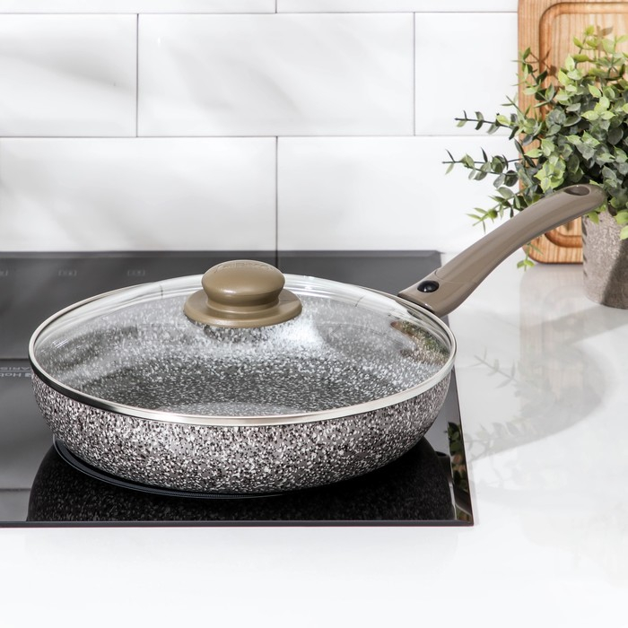 Сковорода Onyx, d=26 см, съёмная ручка, стеклянная крышка, антипригарное покрытие, цвет серый Сковорода Onyx, d=26 см, съёмная ручка, стеклянная крышка, антипригарное покрытие, цвет серый