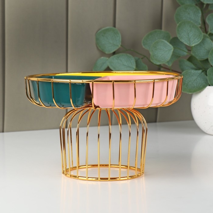 Менажница керамическая 3 ячейки на металлической подставке &laquo;Богема&raquo;, 22&times;14 см, цвет МИКС