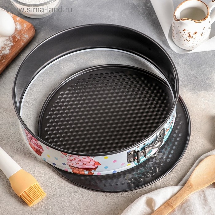 Набор форм для выпечки Доляна «Десерт. Круг», 3 шт: d=24/26/28 см, съёмное дно, антипригарное покрытие Набор форм для выпечки Доляна «Десерт. Круг», 3 шт: d=24/26/28 см, съёмное дно, антипригарное покрытие