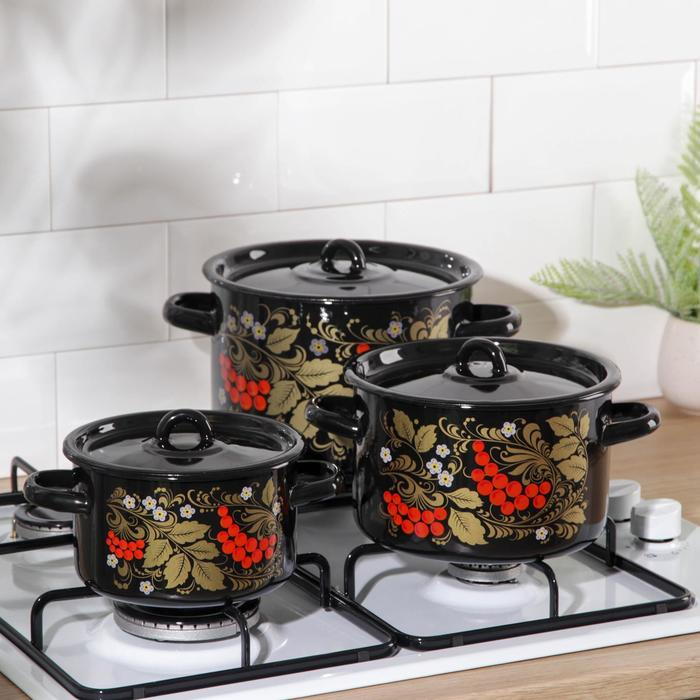 Набор кастрюль &laquo;Рябина&raquo;, 3 предмета: 1,5 л, 2,9 л, 4,5 л, индукция