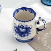 Кружка гжель «Утро», бело-синий,керамика, Кружка гжель «Утро», бело-синий,керамика,