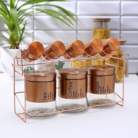 Набор банок стеклянных для сыпучих продуктов &laquo;Стиль&raquo;, 28&times;12&times;31 см, на подставке, 8 шт, цвет бронзовый