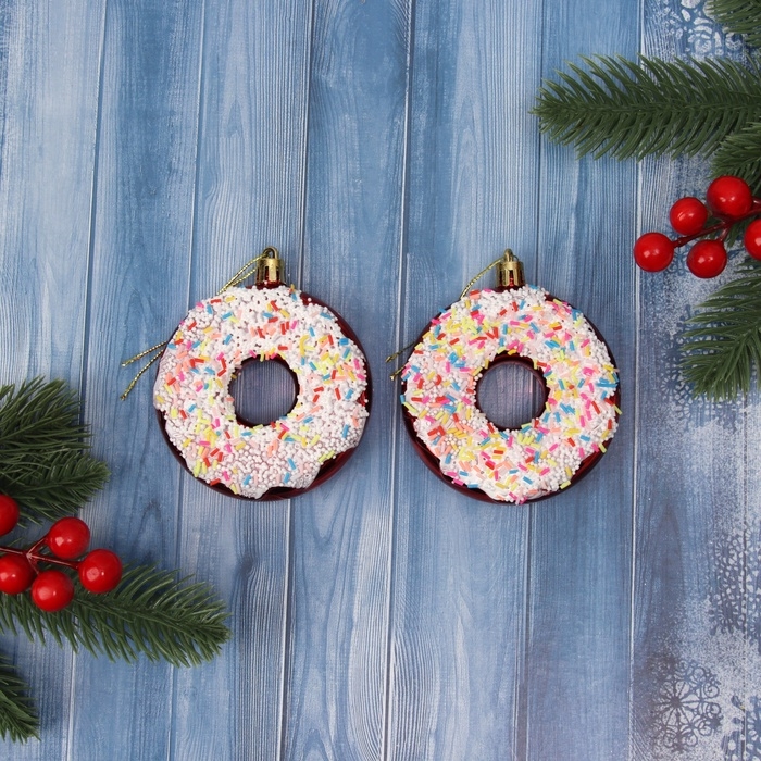 Ёлочная игрушка "Пончик яркий" (набор 2 шт) 9х8 см, красный