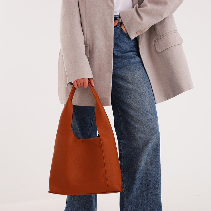 Сумка женская мешок 2 в 1, на кнопке, косметичка, цвет рыжий Сумка женская мешок 2 в 1, на кнопке, косметичка, цвет рыжий