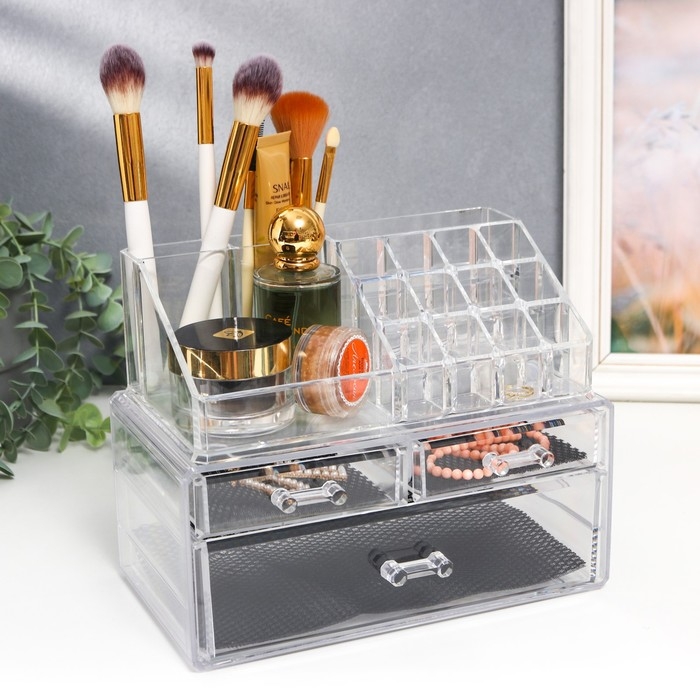 Шкатулка-органайзер пластик 3 ящика прозрачная 19х14,5х24 см Шкатулка-органайзер пластик 3 ящика прозрачная 19х14,5х24 см