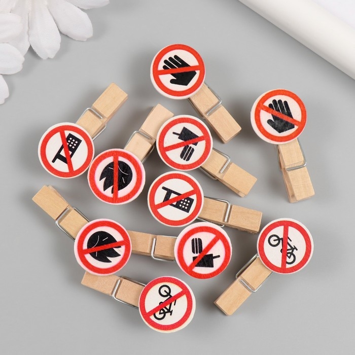 Декор для творчества дерево Декор для творчества дерево "Запрещающие знаки" набор 10 шт 1,9х4,2 см