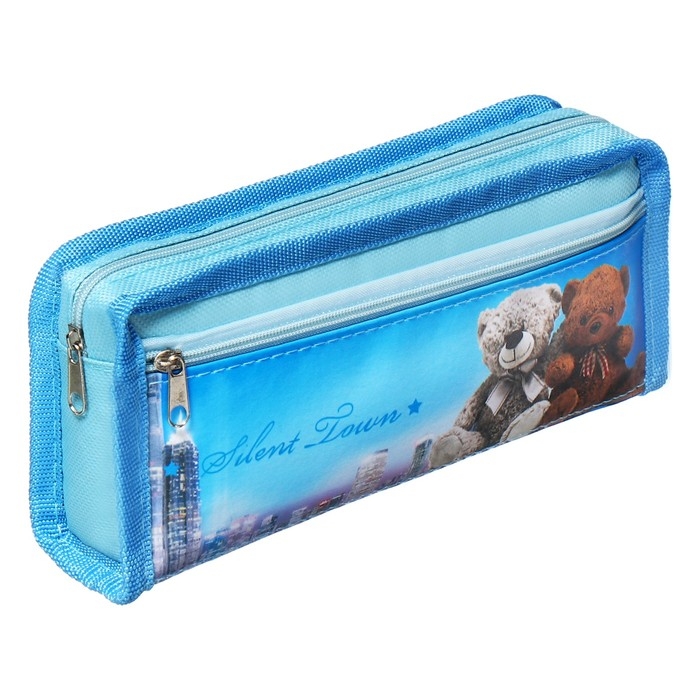 Пенал школьный на молнии Calligrata Пенал школьный на молнии Calligrata "Мишки", 2 отделения, голубой