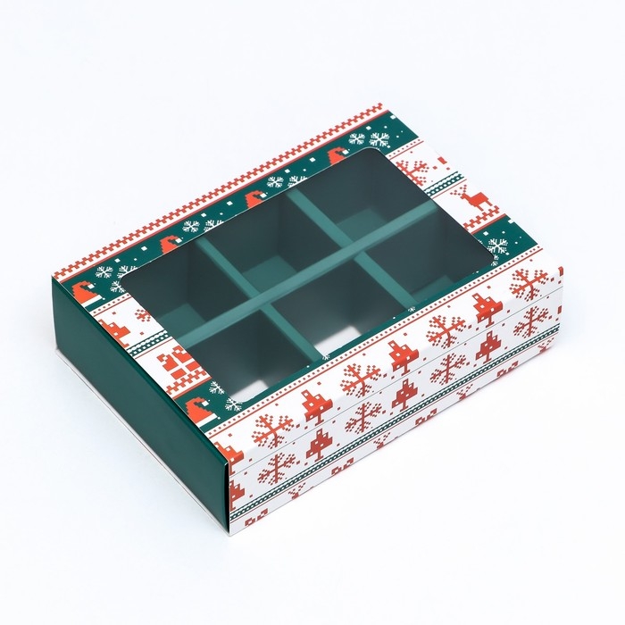 Новый год. Коробка под 6 конфет "Новогодние узоры", 13,7 х 9,8 х 3,8 см, кондитерская упаковка