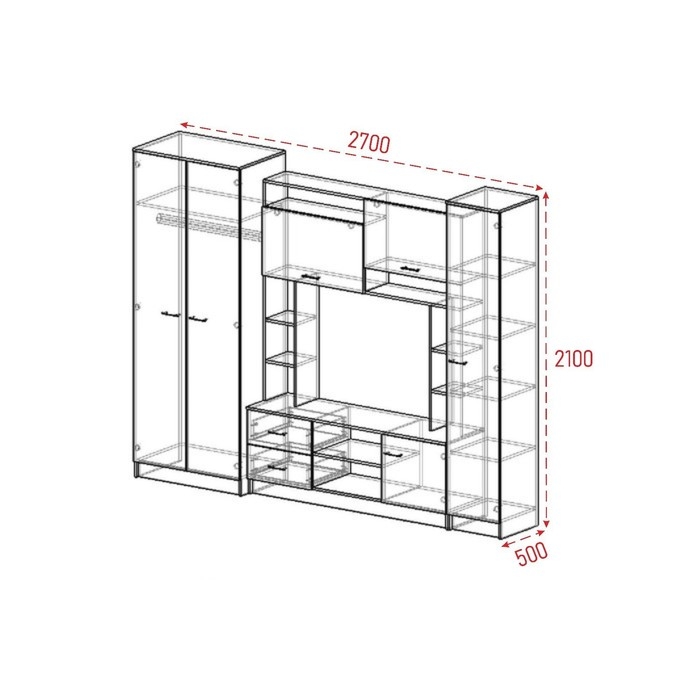 Гостиная МАРТА-11, 2700х500х2100, Белый