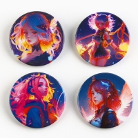 Значок металлический аниме , набор &laquo;Неон&raquo;, d=38 мм, 4 шт.