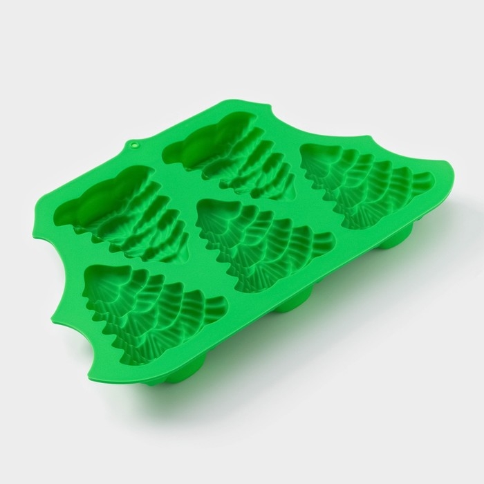 Форма для выпечки новогодняя Доляна «Ёлки», силикон, 31,5×19×3 см, 5 ячеек (10×8,8×3 см), цвет зелёный Форма для выпечки новогодняя Доляна «Ёлки», силикон, 31,5×19×3 см, 5 ячеек (10×8,8×3 см), цвет зелёный