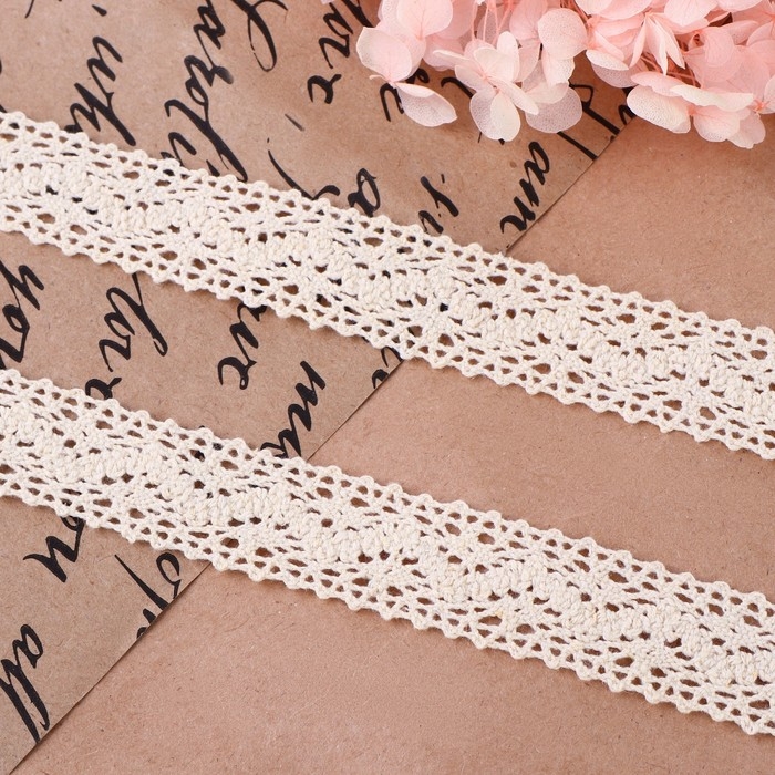 Кружево вязаное, 20 мм &times; 10 &plusmn; 1 м, цвет бежевый