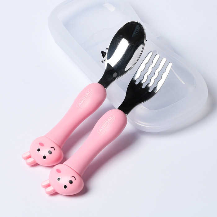 Набор детских столовых приборов в футляре &laquo;Зайчата&raquo;, вилка, ложка