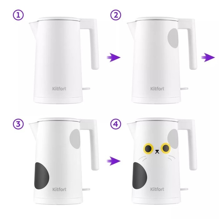 Чайник электрический Kitfort КТ-6185, металл, 1.7 л, 2200 Вт, белый Чайник электрический Kitfort КТ-6185, металл, 1.7 л, 2200 Вт, белый