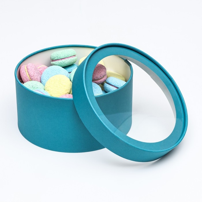 Подарочная коробка "Frilly" сине-травяной, завальцованная с окном, 21 х 11  см