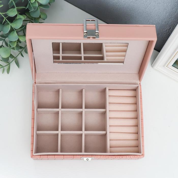 Шкатулка кожзам для украшений Шкатулка кожзам для украшений "Розовый питон" комбинированная 7,5х14х20 см